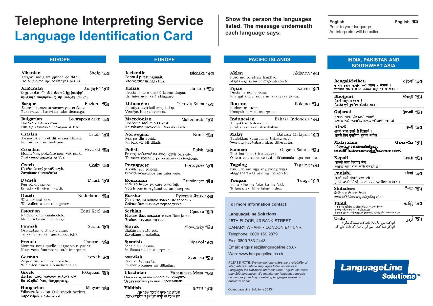 Language Line 1 Language Line 1